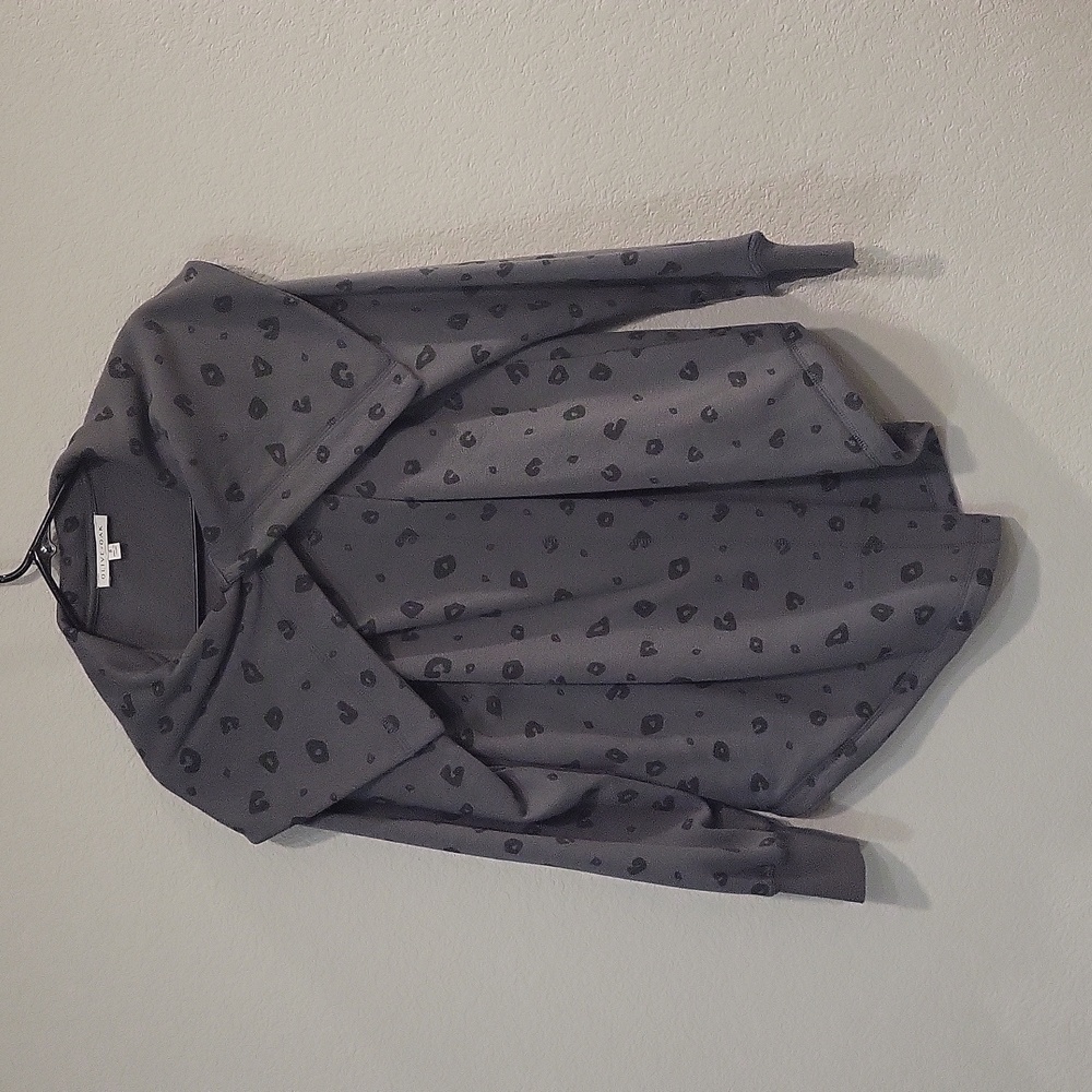 OLIVE + OAK Gray Leopard Draped Front Soft Sweater Cardigan Size Small